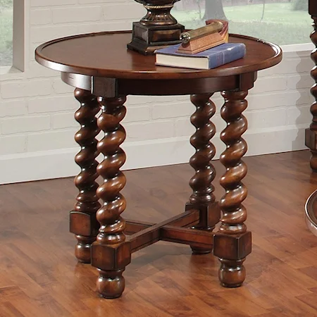 Round End Table with Antique Oak Finish